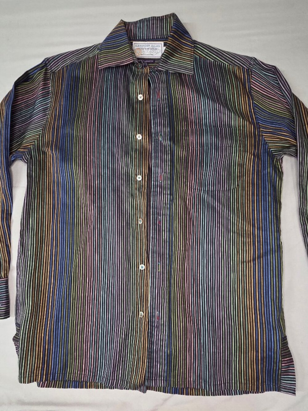 Alexander Julian Private Reserve Linen Cotton Shirt S Rainbow Stripe